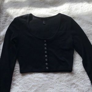 Black button up long sleeve crop top S